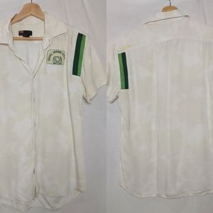 Diesel Camp Shirt Button Front Short Sleeve Cream White Floral Green Slim XL
